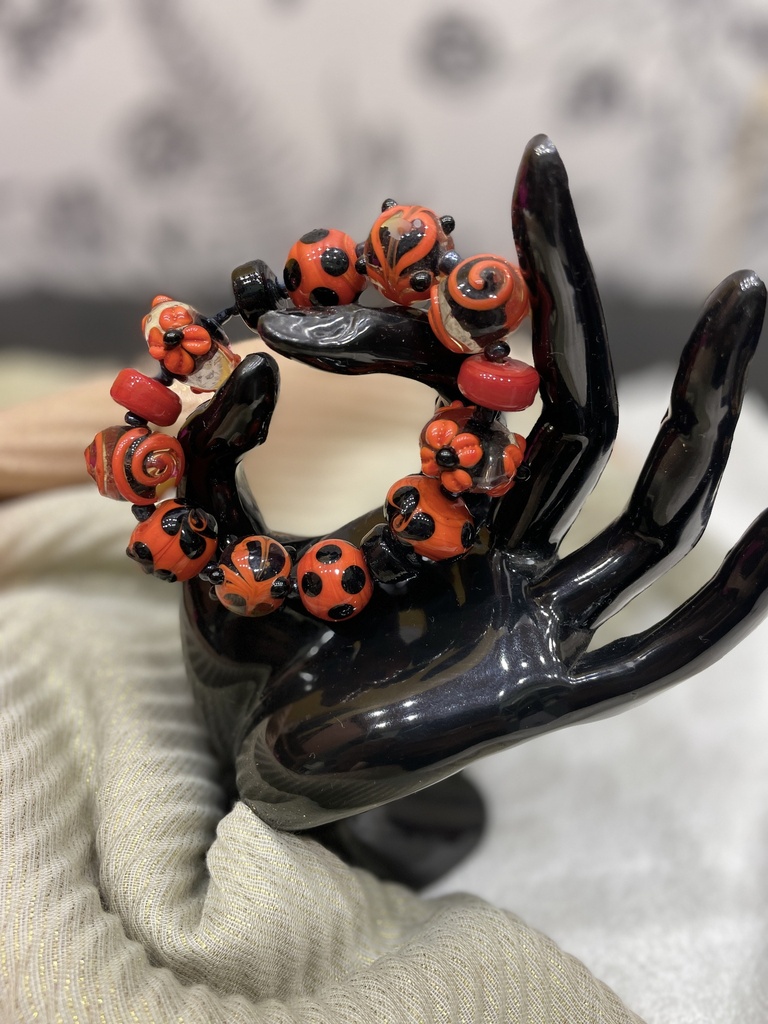 Glass painted bracelet-blue with touch of orange (copy)