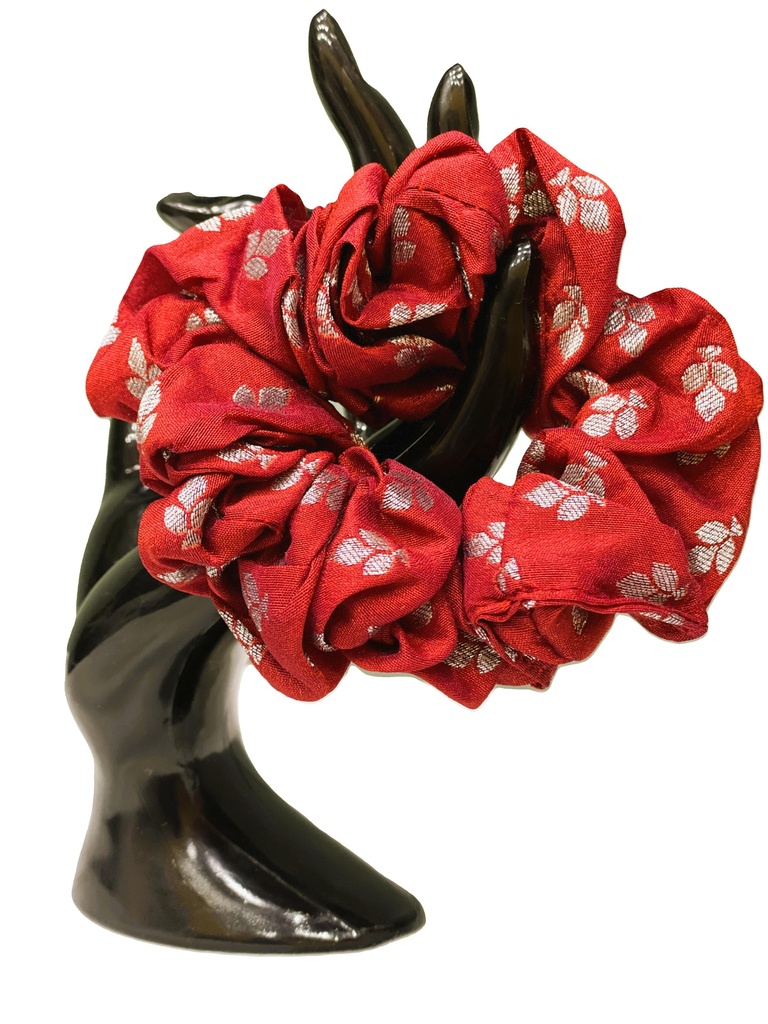 Scrunchie cotton-red w/silver