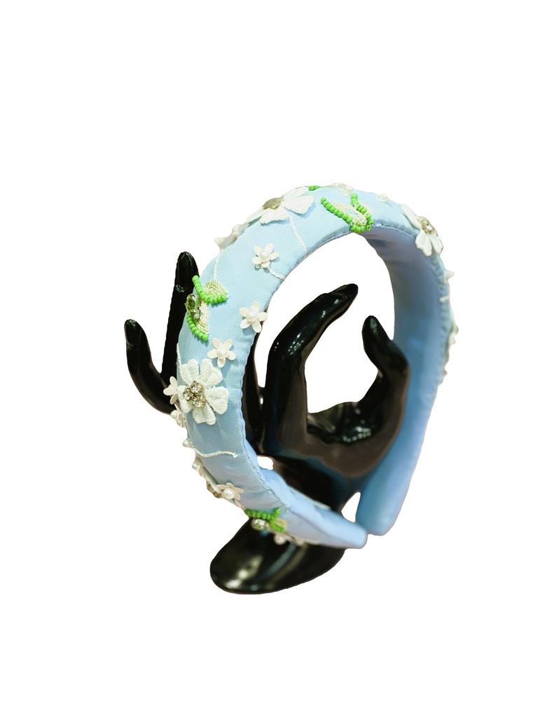 Baroque Embroidered Hairband- Blue
