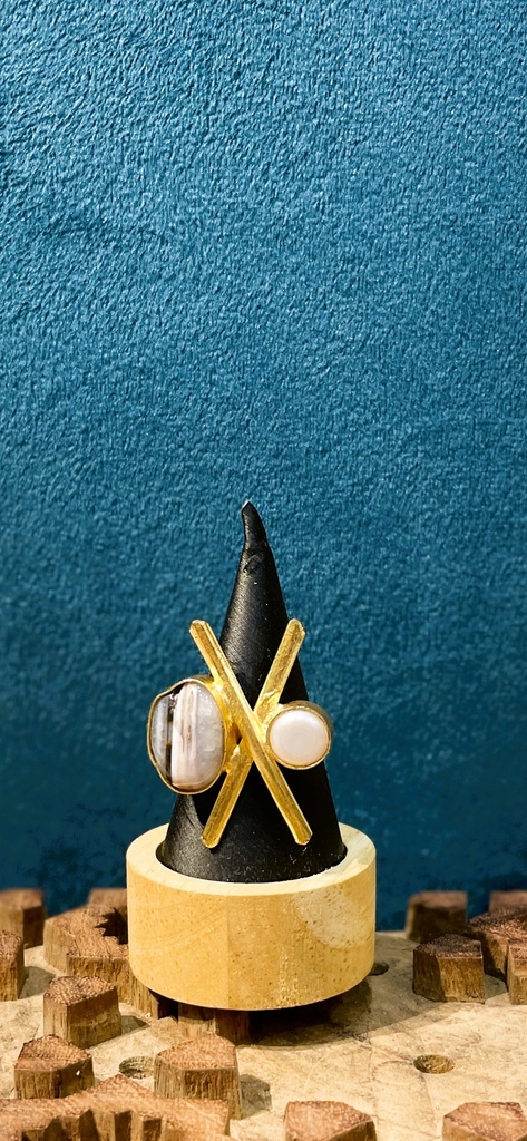 Crossed Black/White Moonstone Ring