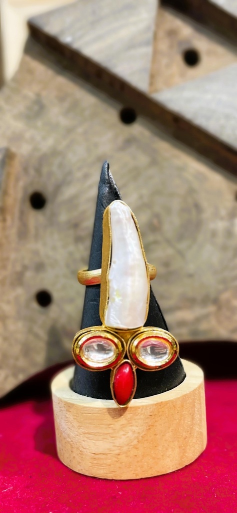 Elongated White Jade Adjustable Ring