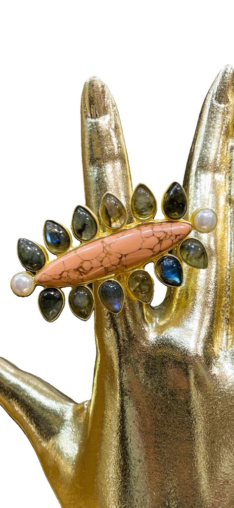 Burning Wood Jasper with Labradorite Ring