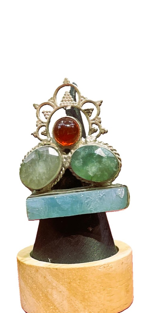 Raw Jade Stone Oxidized Ring
