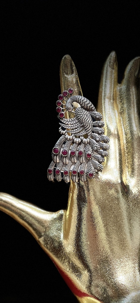 Oxidized Peacock Adjustable Ring