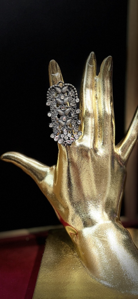 Oxidized Peacocks w/Diamonds Adjustable Ring