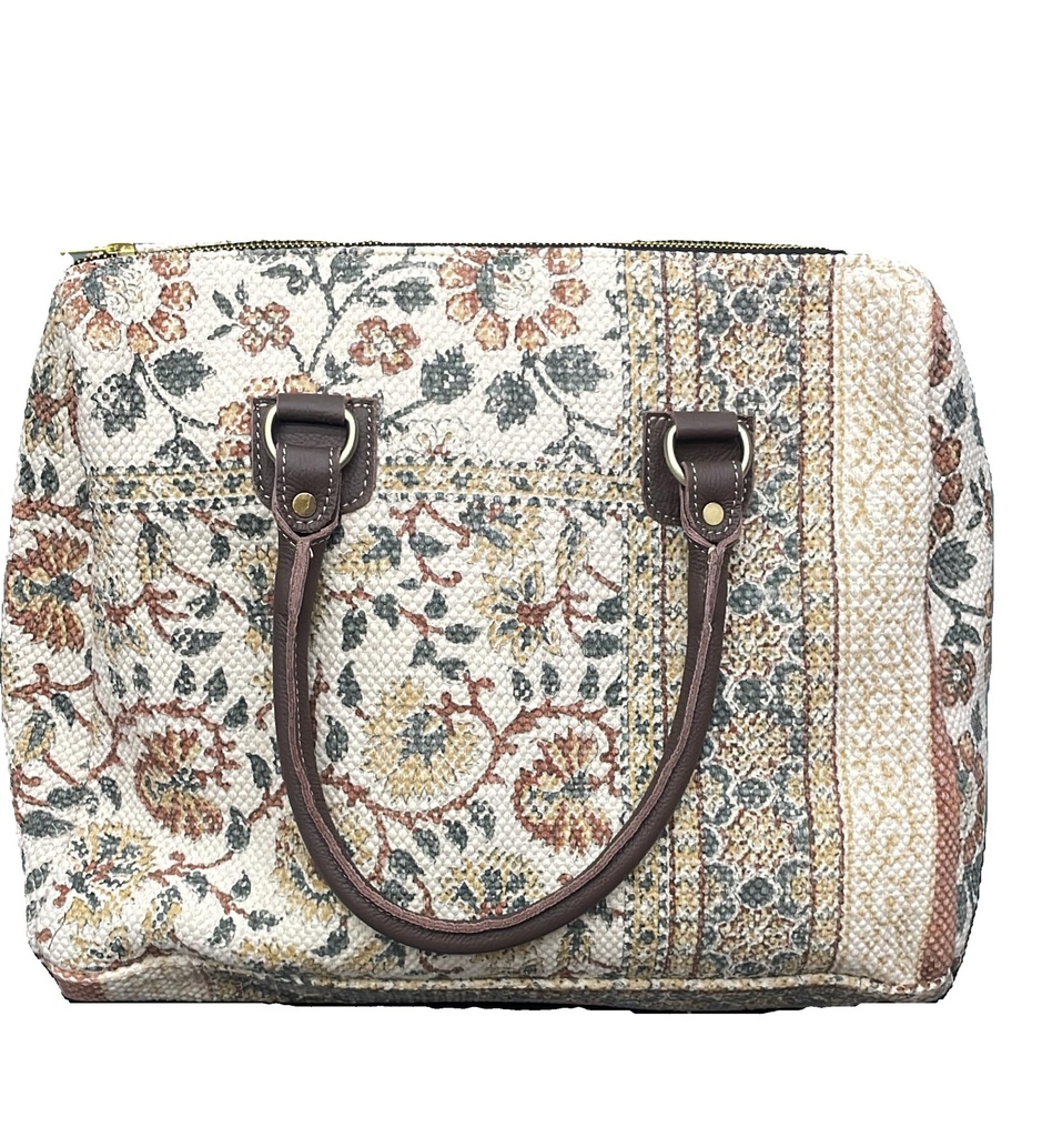Sanganeri Print Dhurrie Bag-White