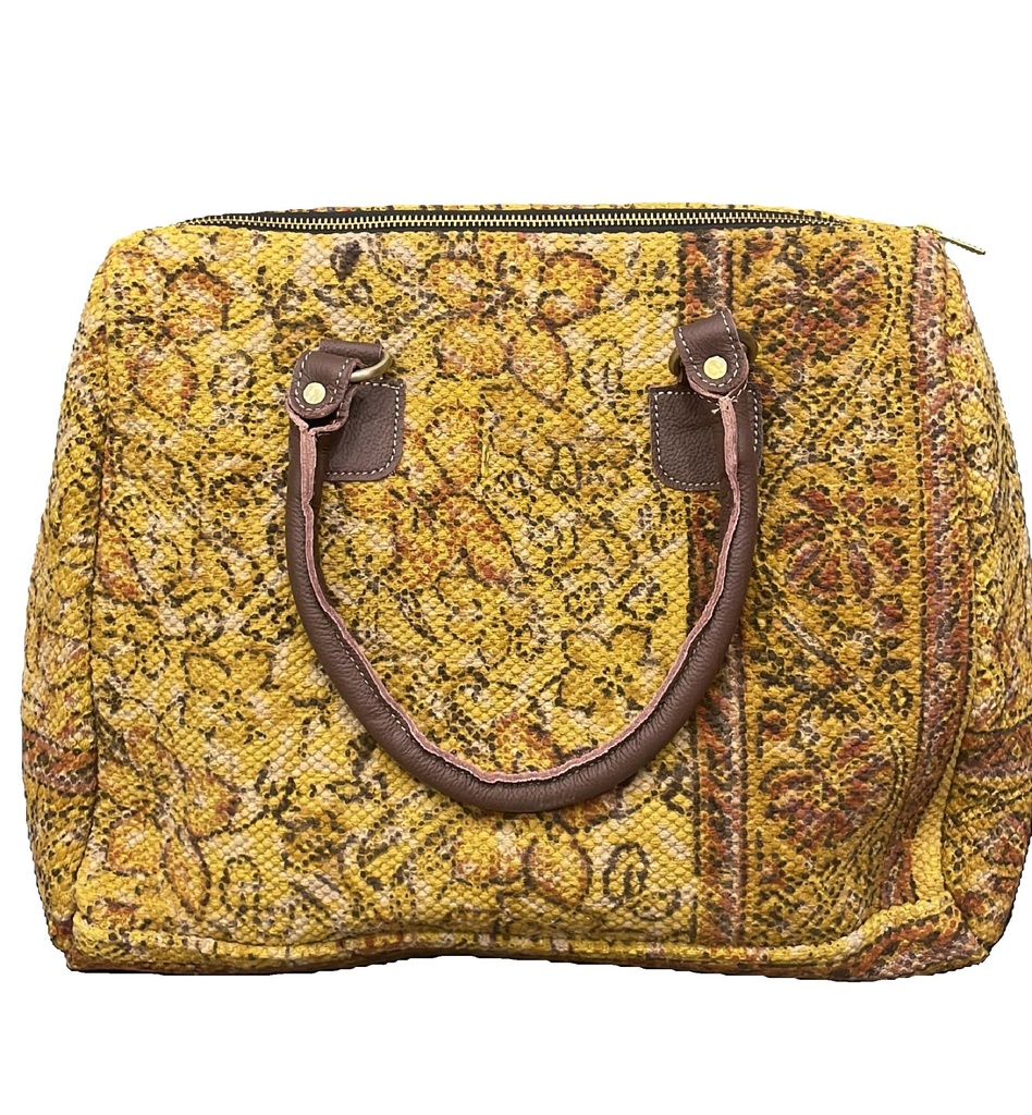 Sanganeri Print Dhurrie Bag- Yellow
