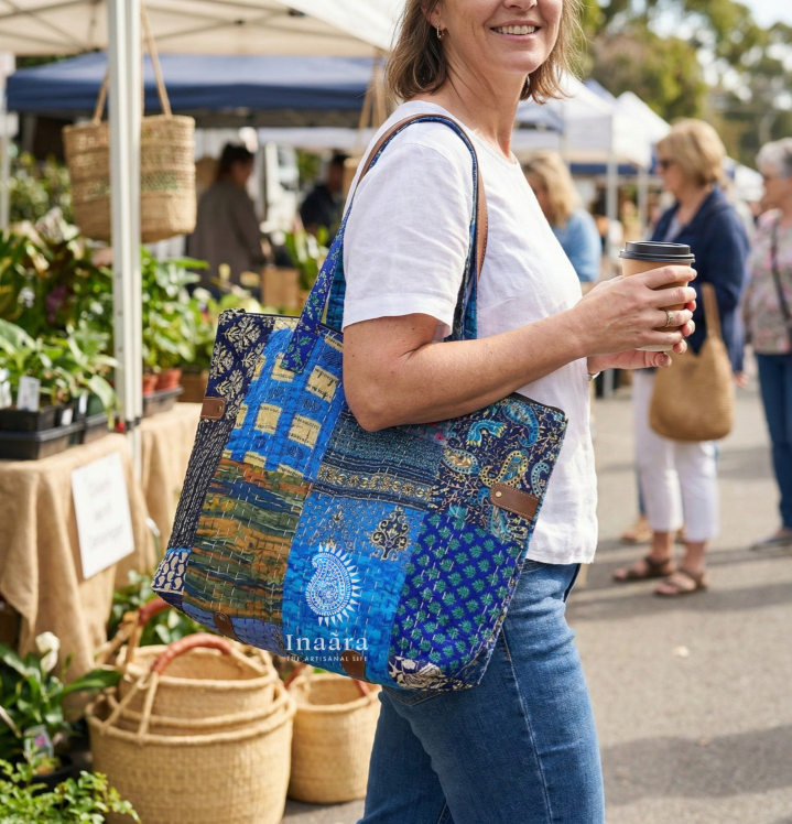 Silk Kartha Tote Bag-Blue