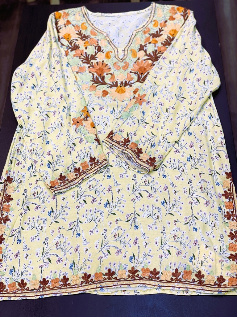 Printed Kurti Long Sleeve- Yellow