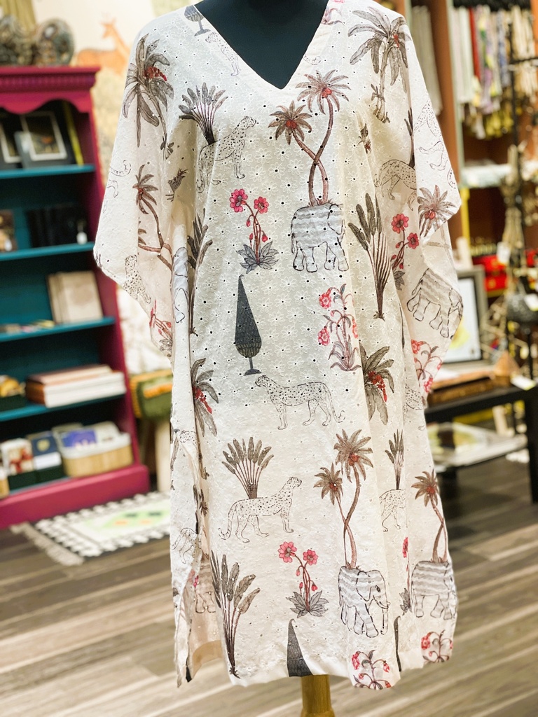 Stately Jungle Print Schiffli Kaftan(M,L,XL)