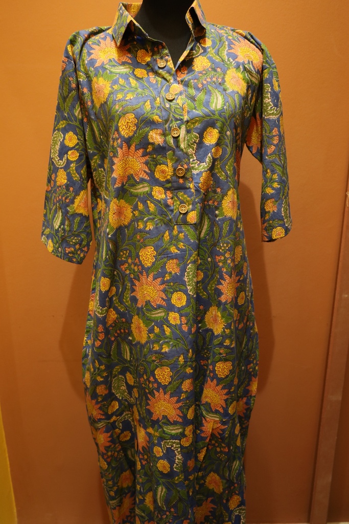 Hand block Print Tunic Dress-Pink(M, L) (copy)