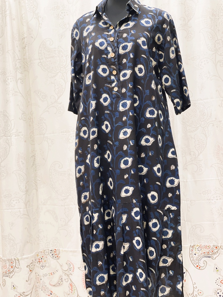 Hand block Print Tunic Dress-Green M (copy)