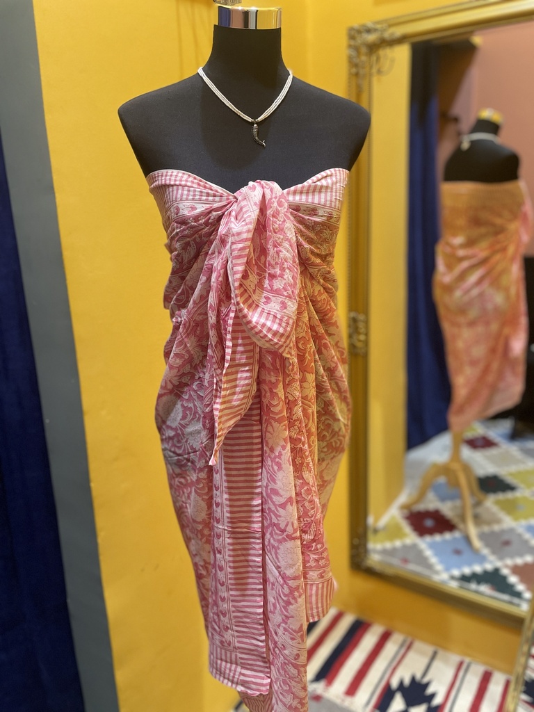 Block Printed Cotton Sarong-Pink