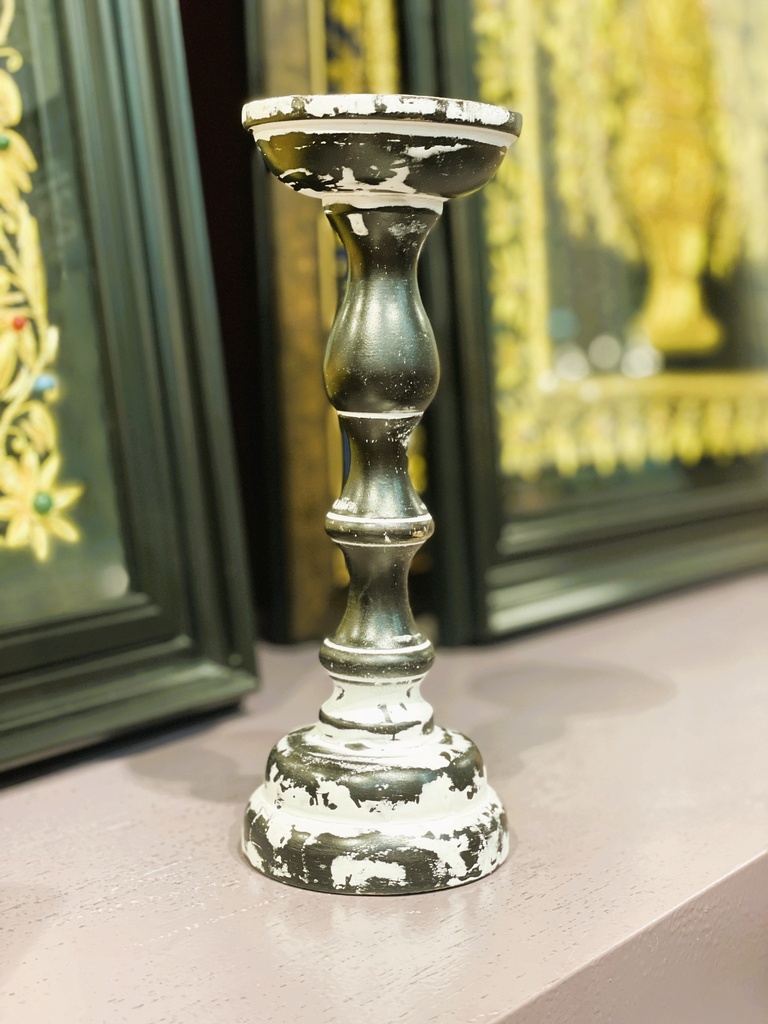 Pure Sheesham Wood Candle Holder-Black/Tall