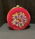 Round Velvet Embroidered Clutch-Red