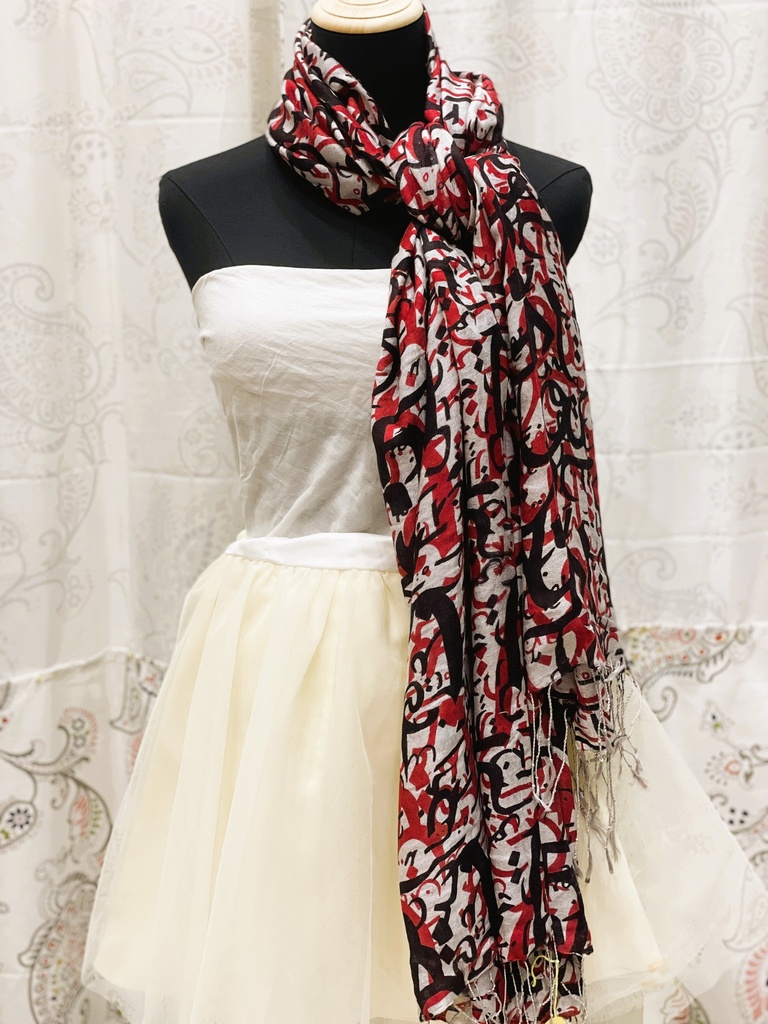 Fine Wool Stole/Scarf- Red/Black Print