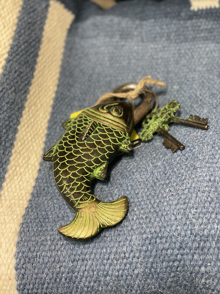 Brass Vintage Fish Padlock with 2 Keys