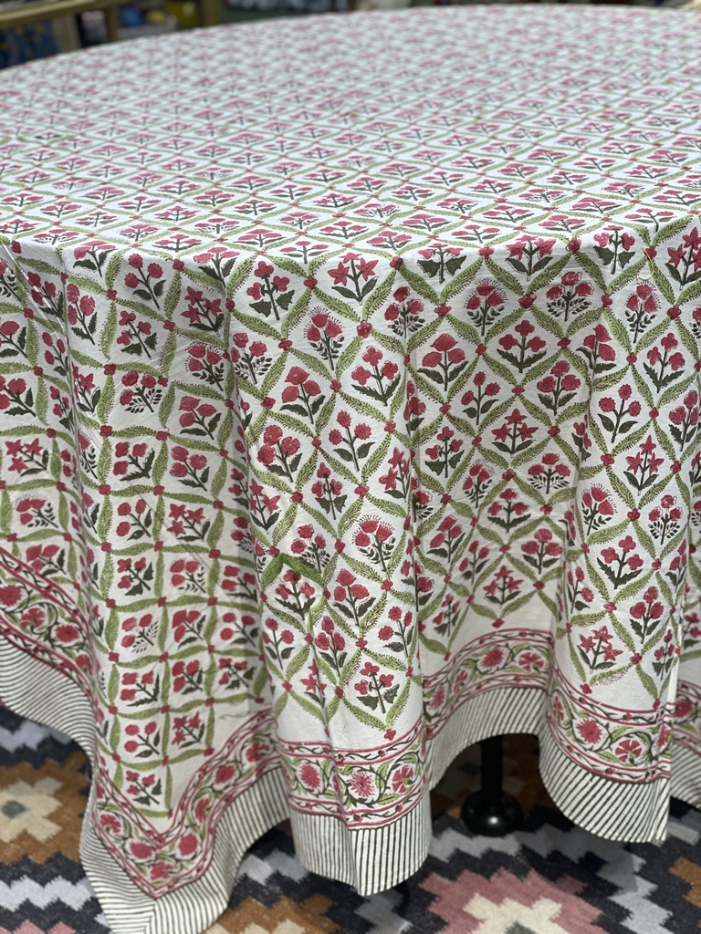 Hand Block Printed Round Tablecloth-Orange (copy)