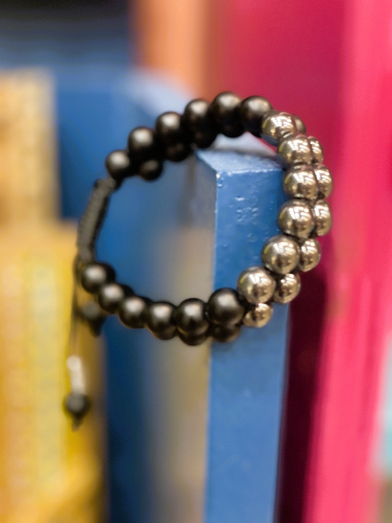 Mixed Black Onyx Silver Beads Bracelet