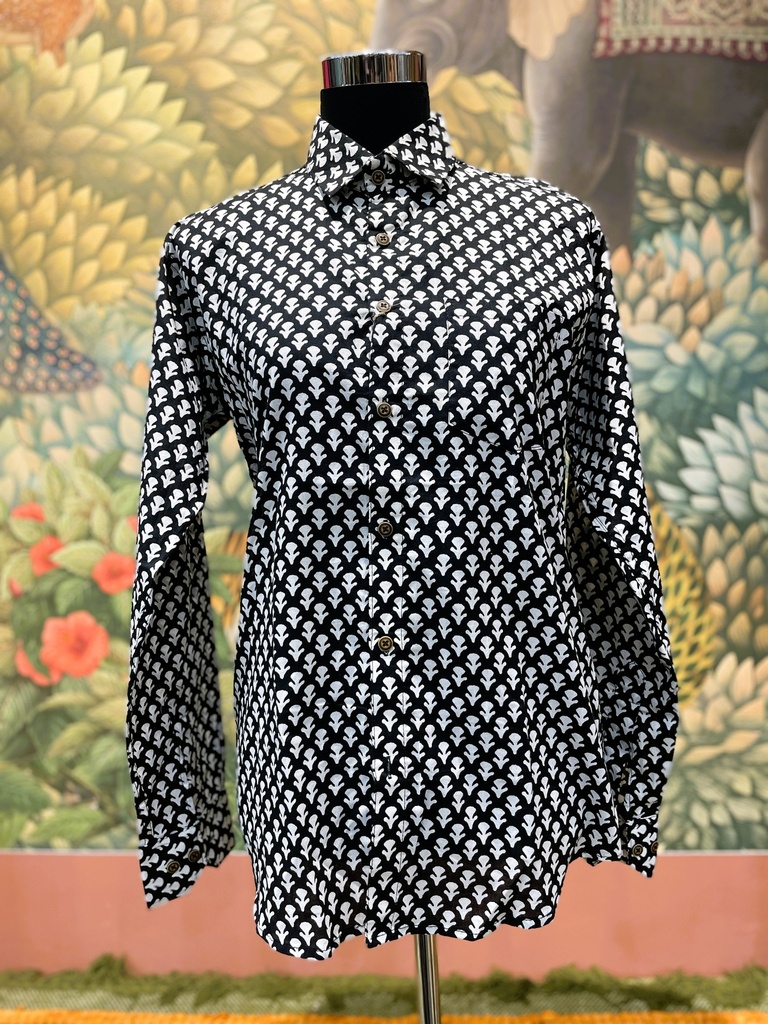 Fullsleeves Handblock Printed-Black/M