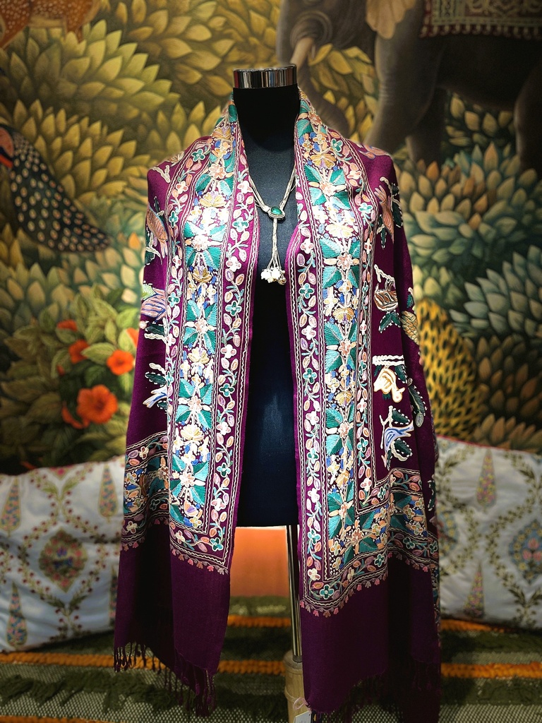 Full Aari Work Kashmiri Shawl-Purple