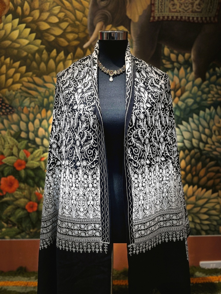 Full Floral Emb.Kashmiri Shawl-Black