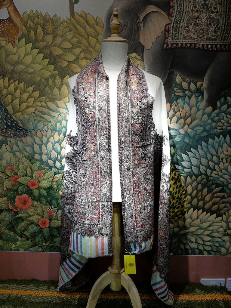 Royal Heritage Emb.Kashmiri Shawl-Ivory
