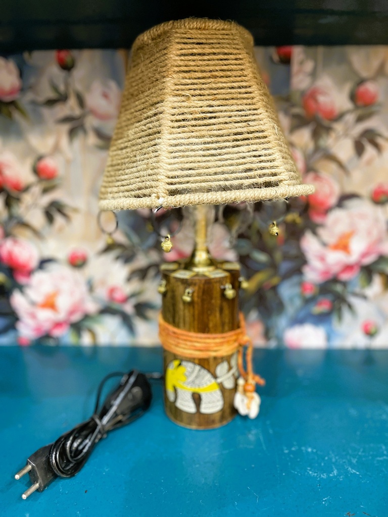 The Jute-Shade Log Handpainted Table Lamp