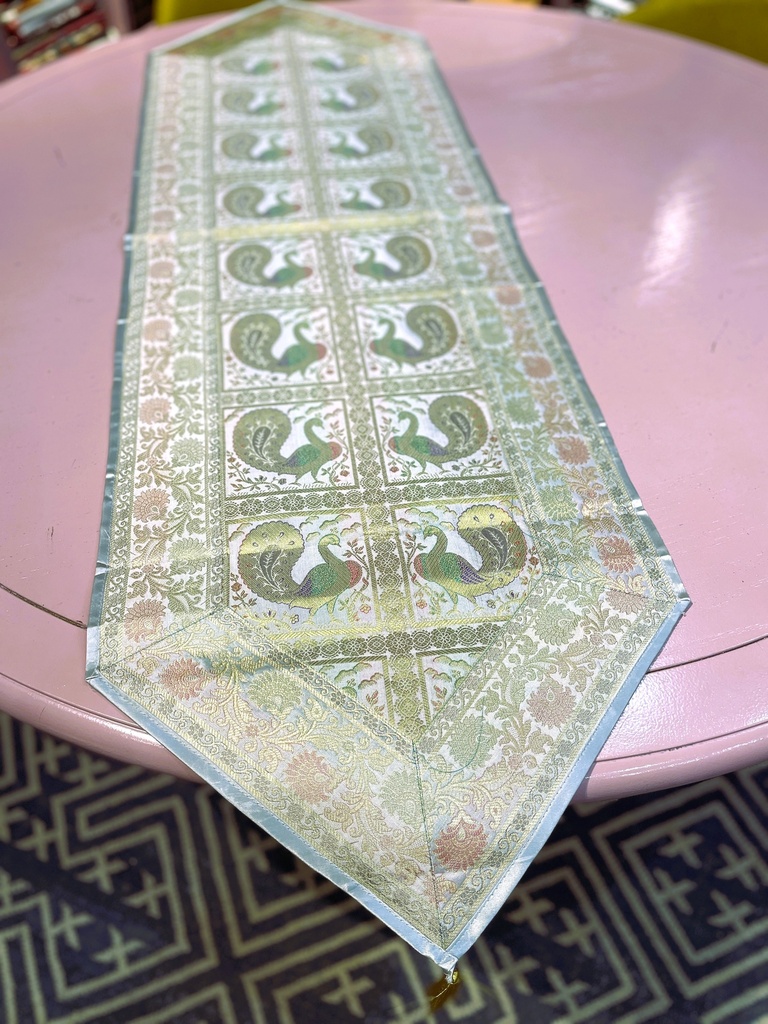 Silk Brocade Peacock Design Table Runner