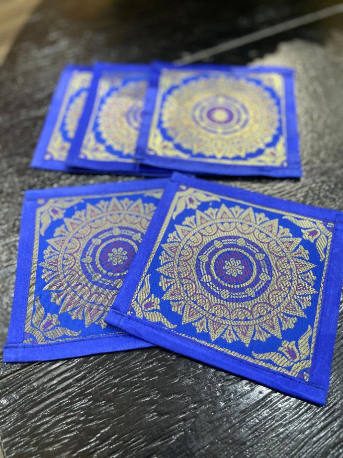 Mandala Silk Brocade Coaster-Blue/5