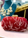 Handstitched Fabric Clutch-Red