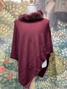 Cashmere Poncho w/Fur Trim Collar-Maroon