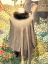 Cashmere Poncho w/Fur Trim Collar- Brown