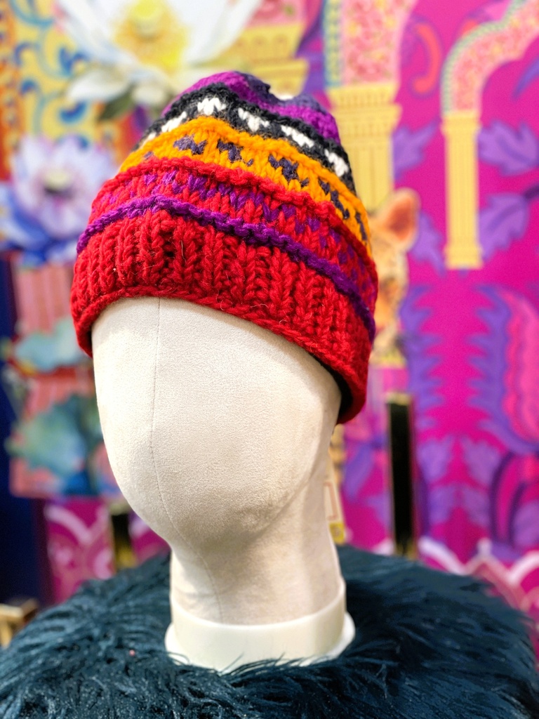 Multicolor Hand Knitted Winter Hat-Purple (copy)