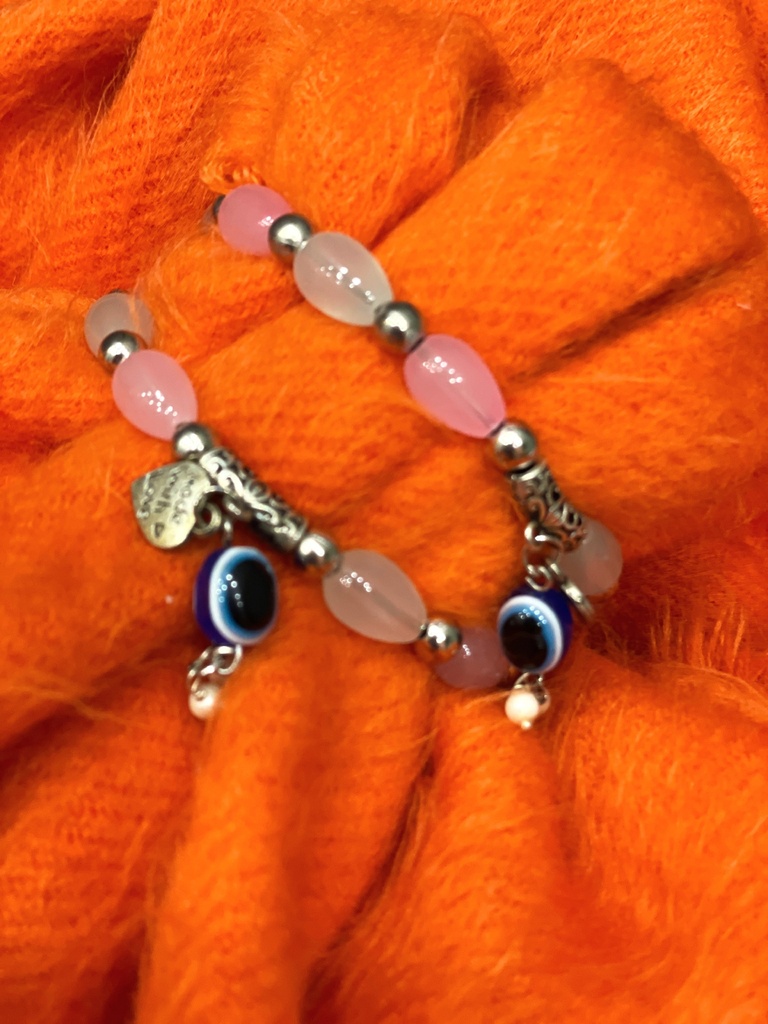 Glass & Silver Beaded Bracelet w/Evil Eye-Neon Pink (copy)