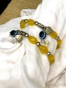 Glass & Silver Beaded Bracelet w/Evil Eye-Yellow