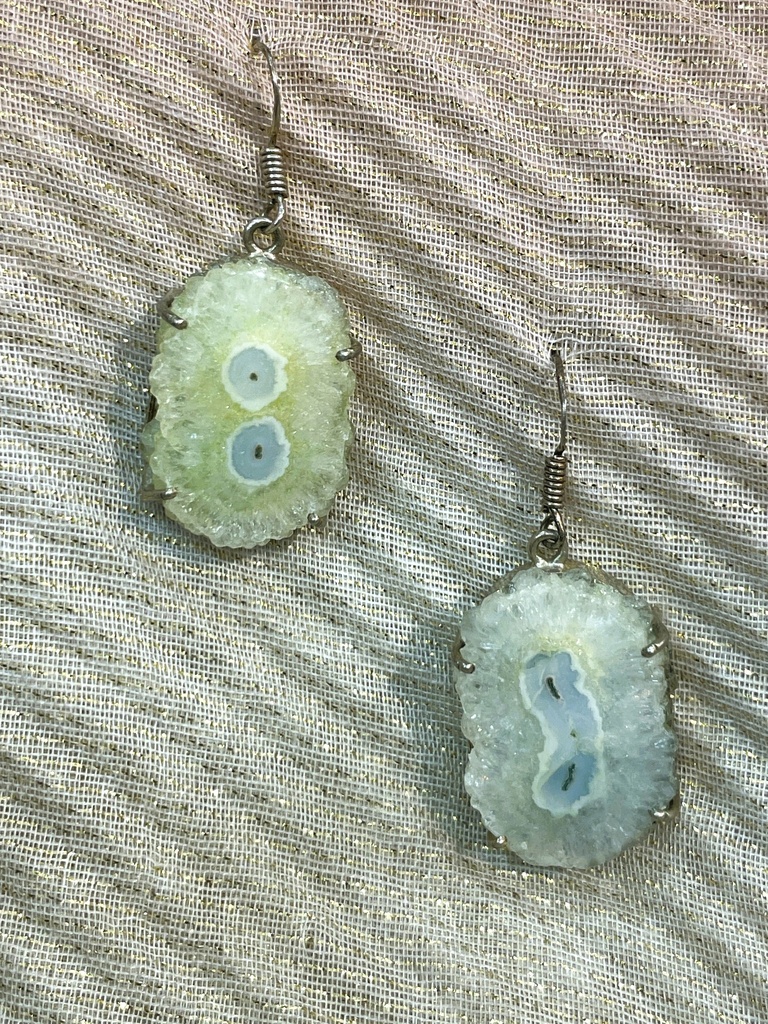 Druzy Agate Slice White Quartz Earrings