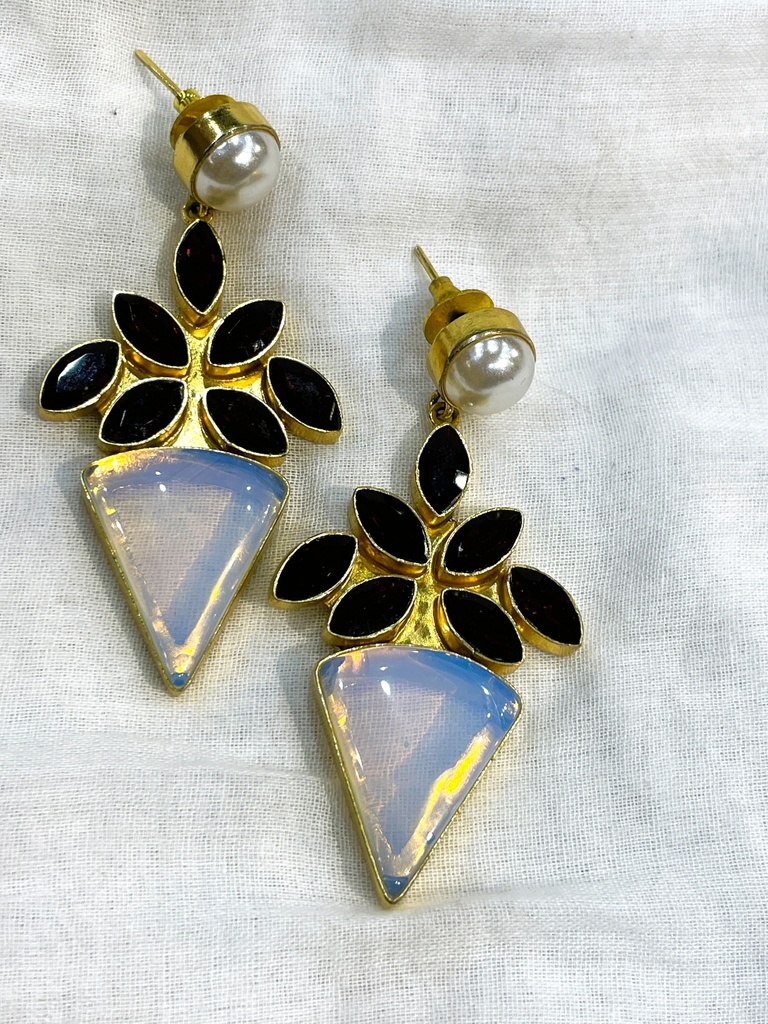 Brown Garnet Stone w/ Pearl Earrings