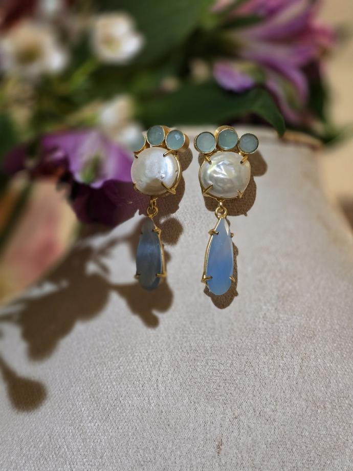 Aquamarine with Pearl Stone Earring