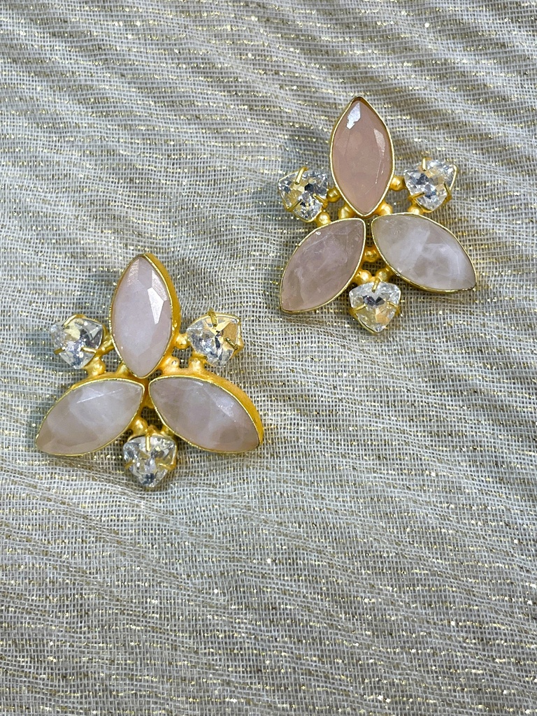 Rose Quartz Polki Diamond Earrings