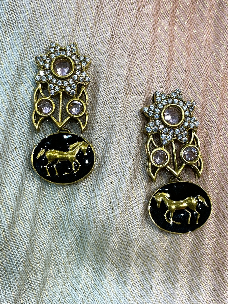 Gold Tone with Moissanite Horse Earrings