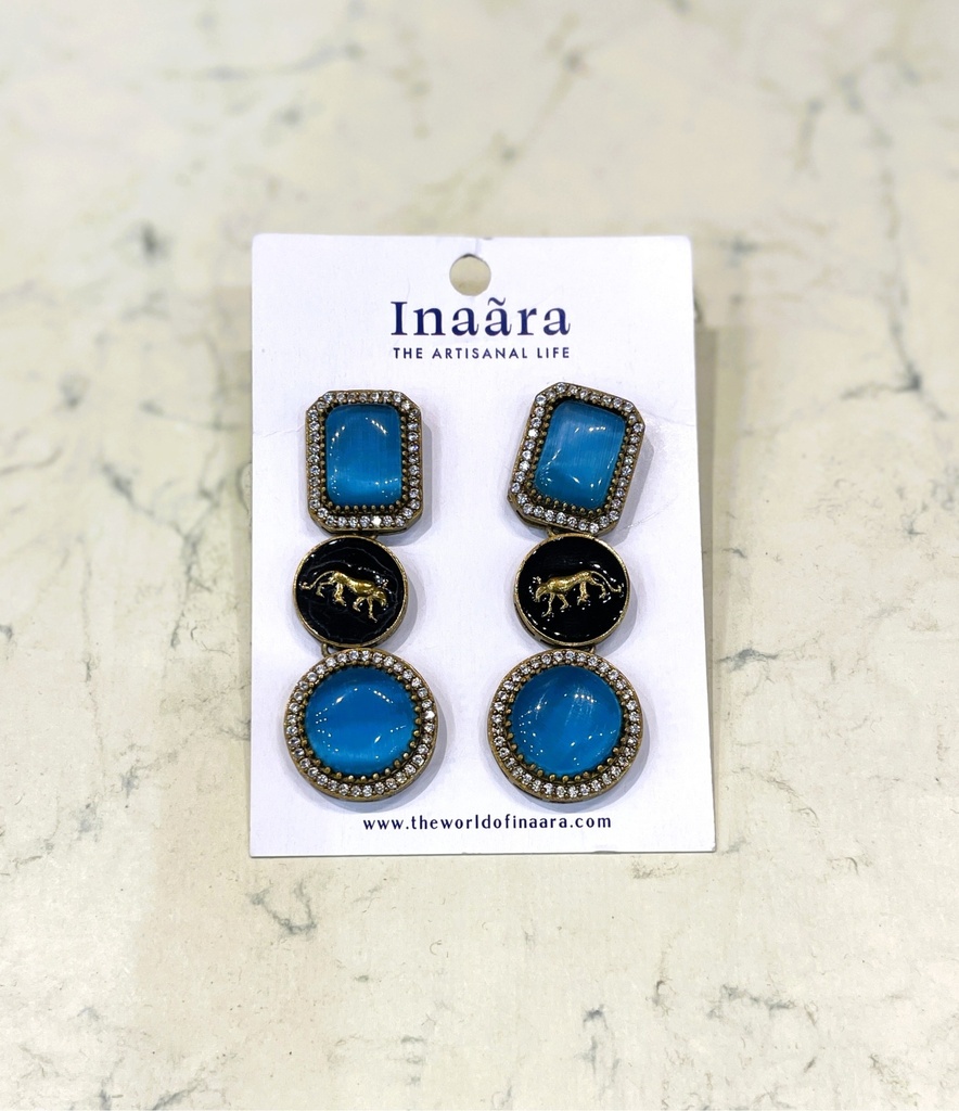Turquoise Cougar Cat Earrings