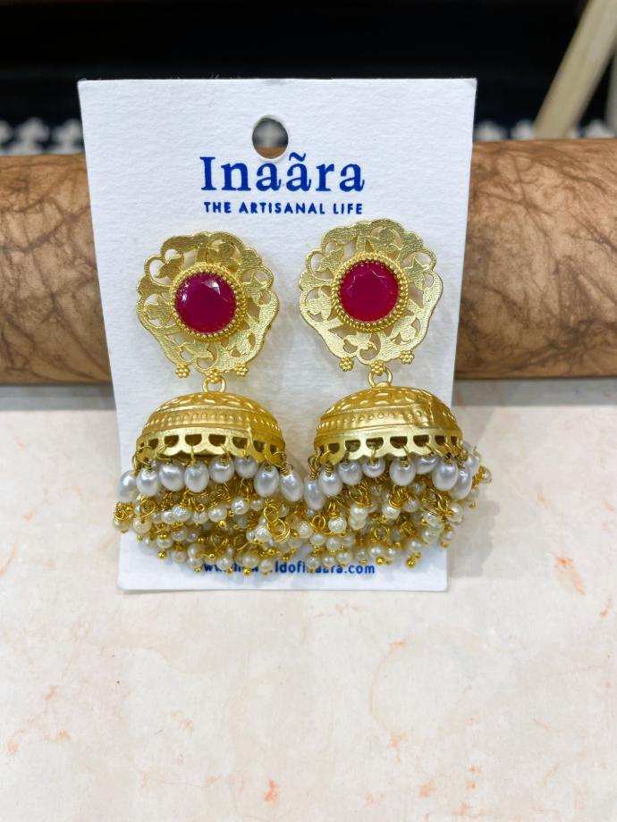 Gold Tone Jhumka with Pearls Earring