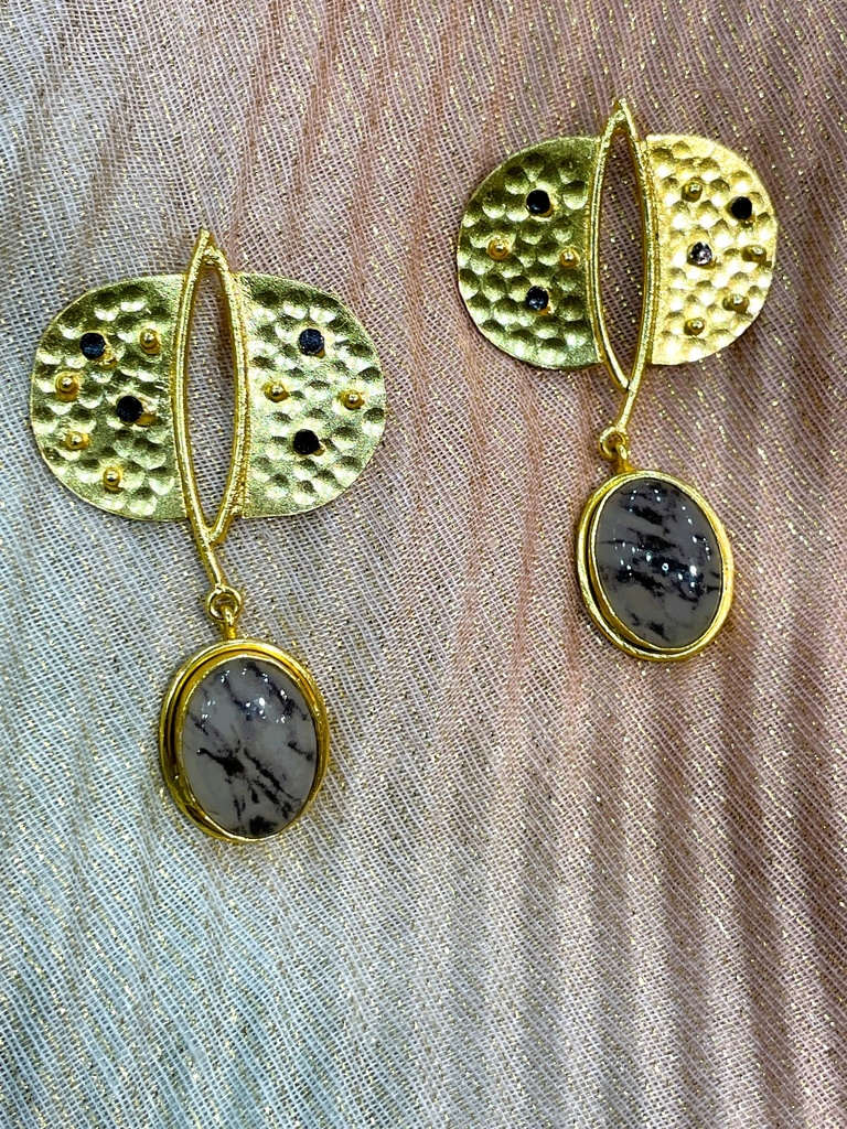 Gold Tone Zebra Jasper Earrings