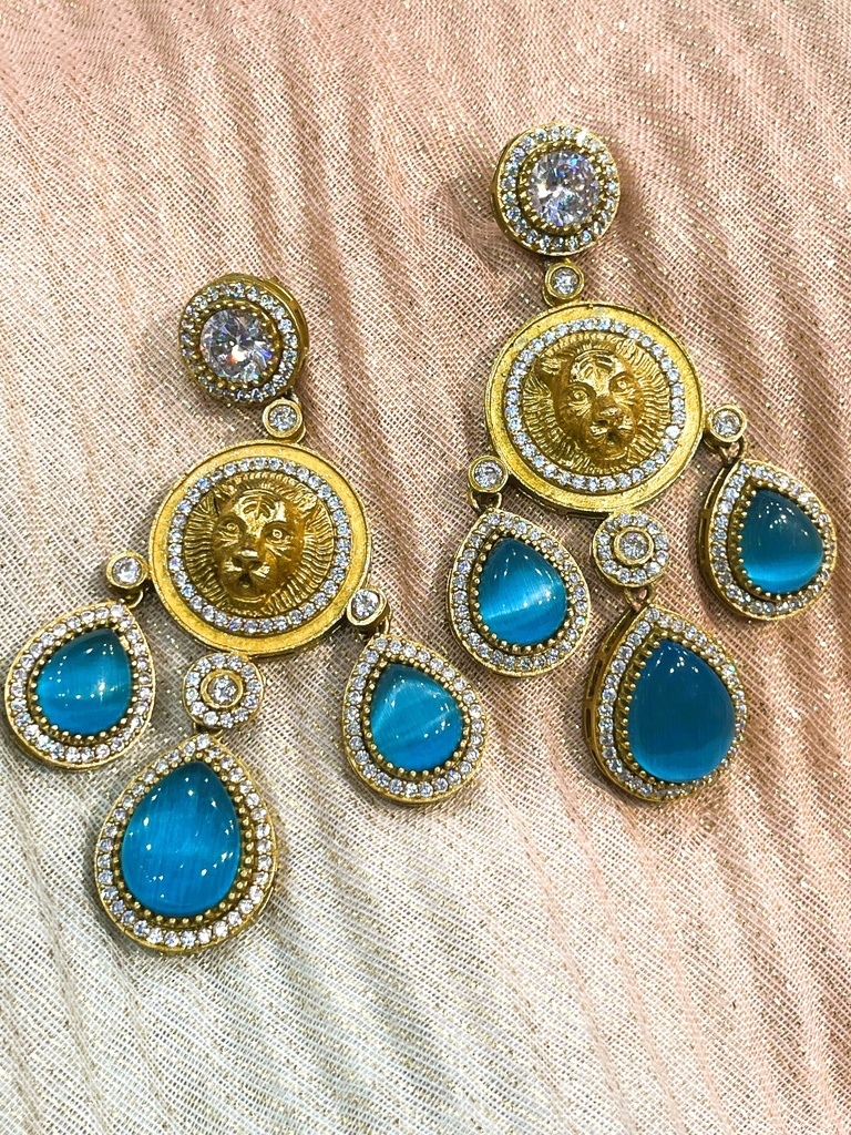 Turquoise Stones w/Lion Head Earrings
