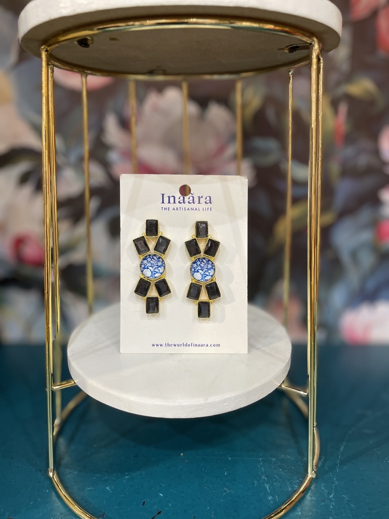 Black Onyx&Pink Quartz Stone Earrings