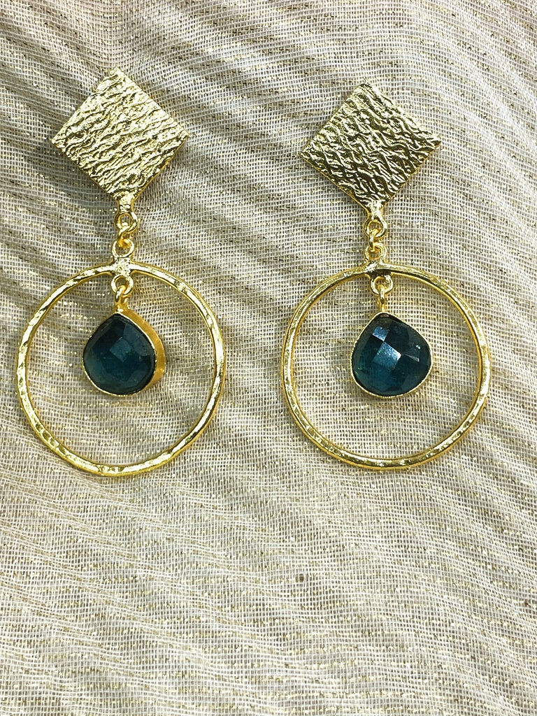 Gold Tone Round w/ Blue Earrings