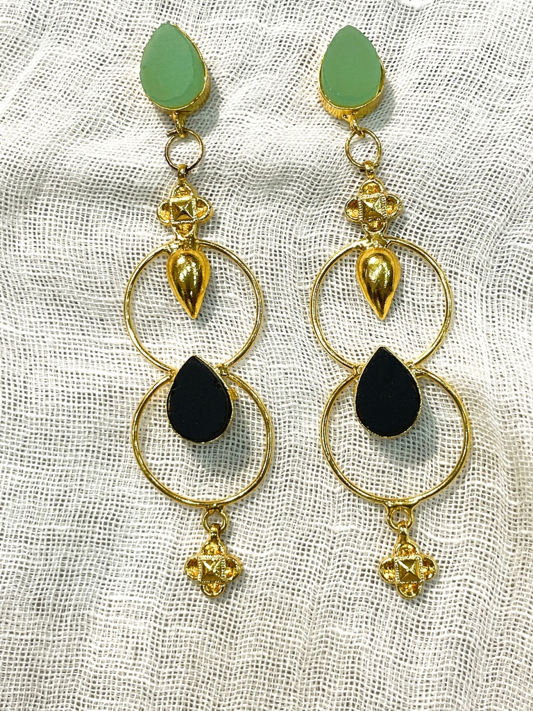 Gold-Tone Jade&Black Onyx Earrings