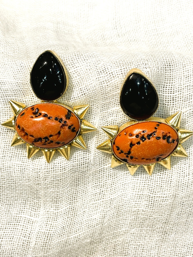 Black/Coral Handcrafted Earrings