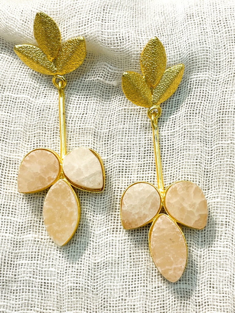 Raw White Quartz Leaf Earrings
